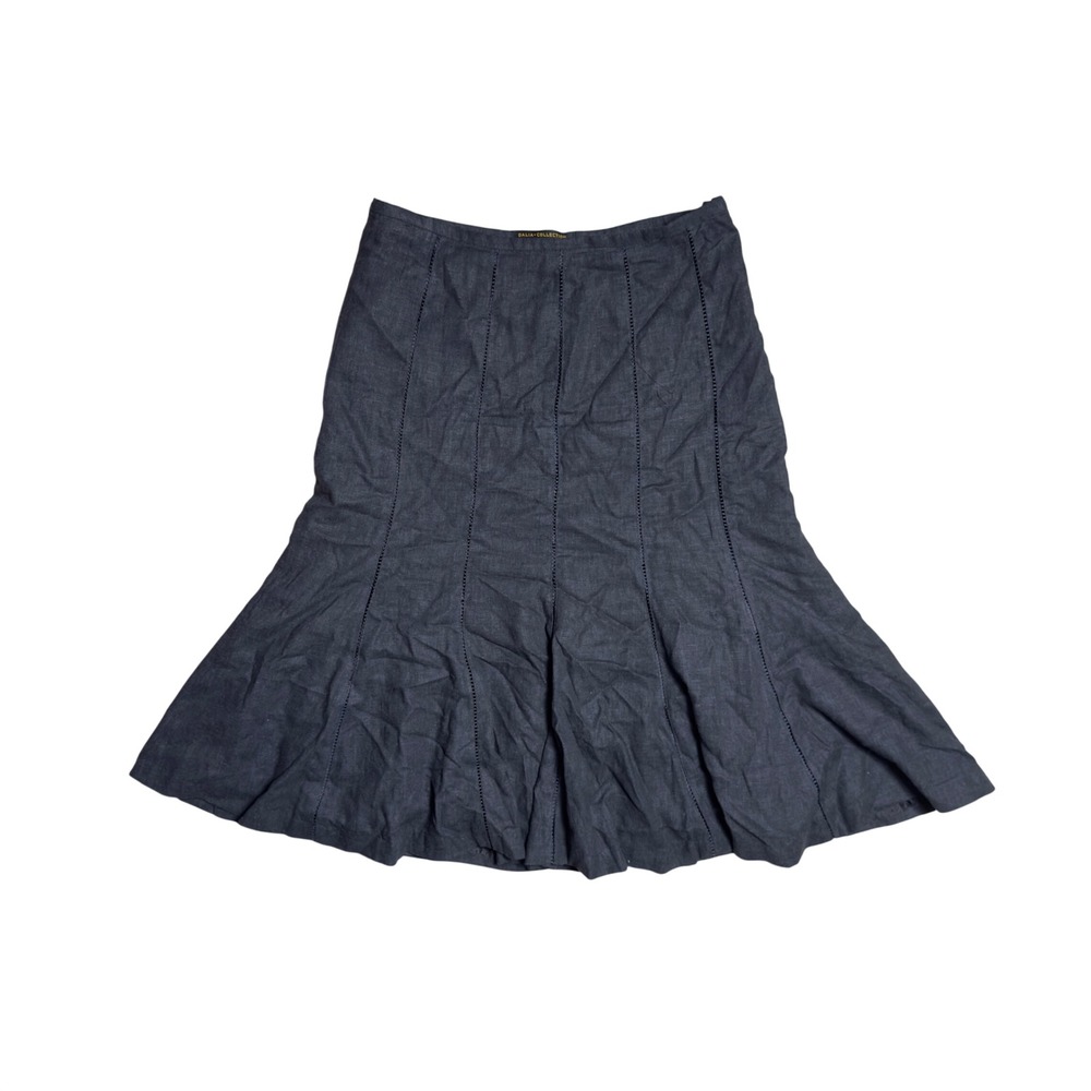Dalia Collection Charcoal Grey Linen Blend Flared Midi Skirt